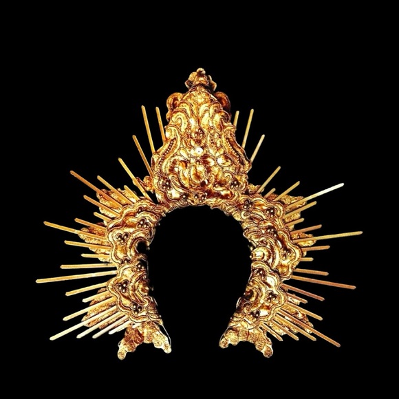 Avant Garde Gothic Cross Witchy Multi-way Gold Red Blue Head Piece Hand Crafted - Picture 3 of 11